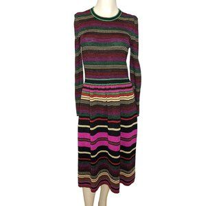 Trina Turk Ikigai Striped metallic crew neck long sleeves Sweater dress‎ size M